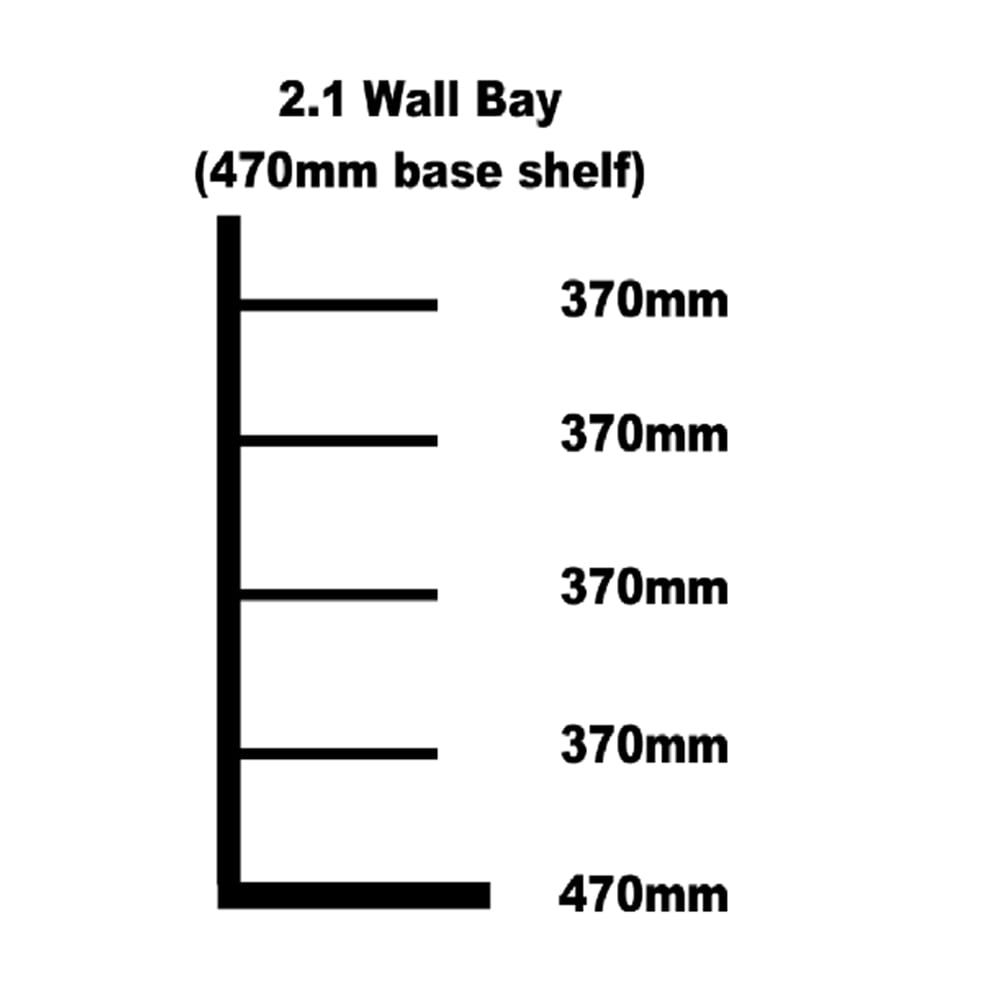 Wall shelving bay 470mm base shelf